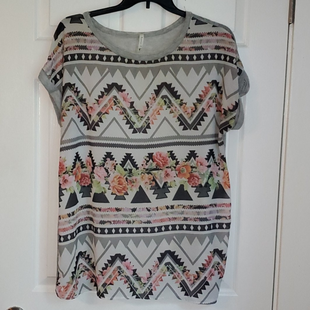Sheer chevron/ floral patterned top